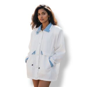Vintage 80's Current Seen Oversized Windbreaker Jacket in White/Blue Size Medium